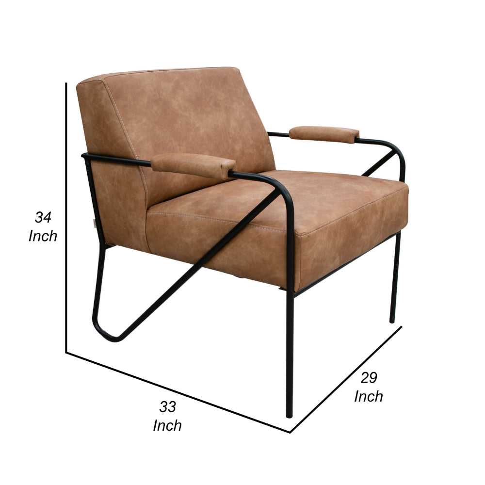 Levy Accent Chair, Cognac Brown Faux Leather, Soft Plush Foam, Black Metal -BM320833