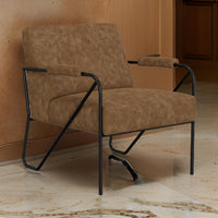 Levy Accent Chair, Cognac Brown Faux Leather, Soft Plush Foam, Black Metal -BM320833