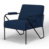 Levy Accent Chair, Navy Blue Polyester, Soft Plush Foam, Black Metal Frame -BM320834