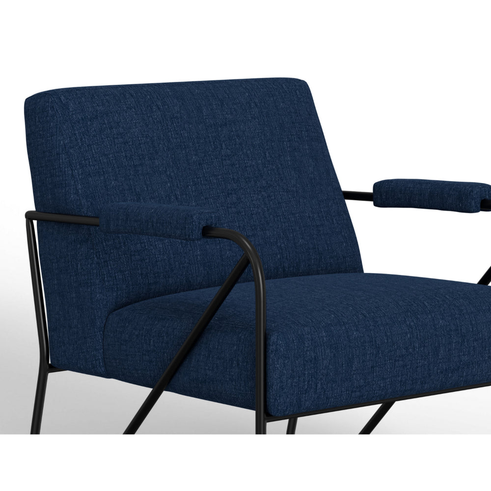 Levy Accent Chair, Navy Blue Polyester, Soft Plush Foam, Black Metal Frame -BM320834