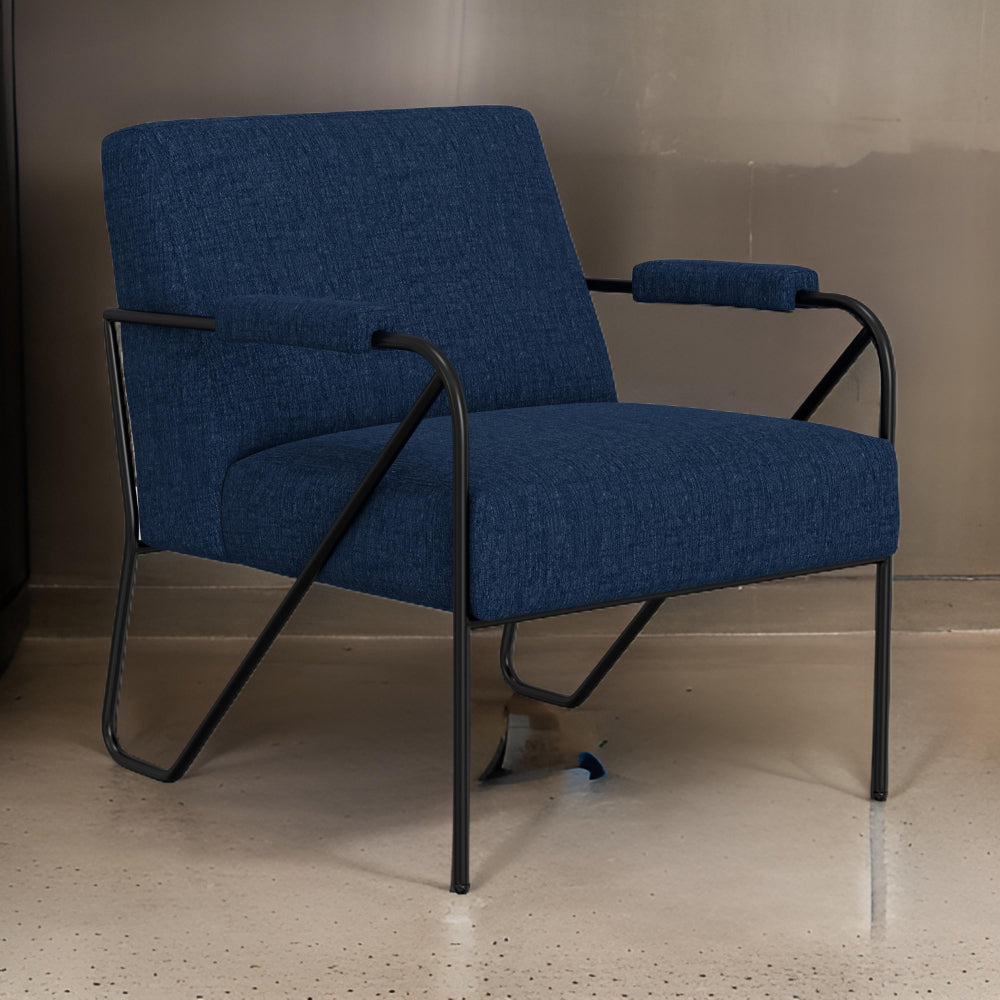 Levy Accent Chair, Navy Blue Polyester, Soft Plush Foam, Black Metal Frame -BM320834