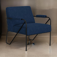 Levy Accent Chair, Navy Blue Polyester, Soft Plush Foam, Black Metal Frame -BM320834