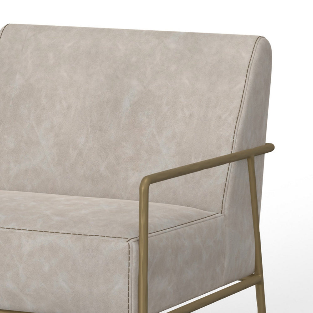 Zili Accent Chair, Gray Faux Leather, Plush Foam, Sleek Gold Metal Finish -BM320891