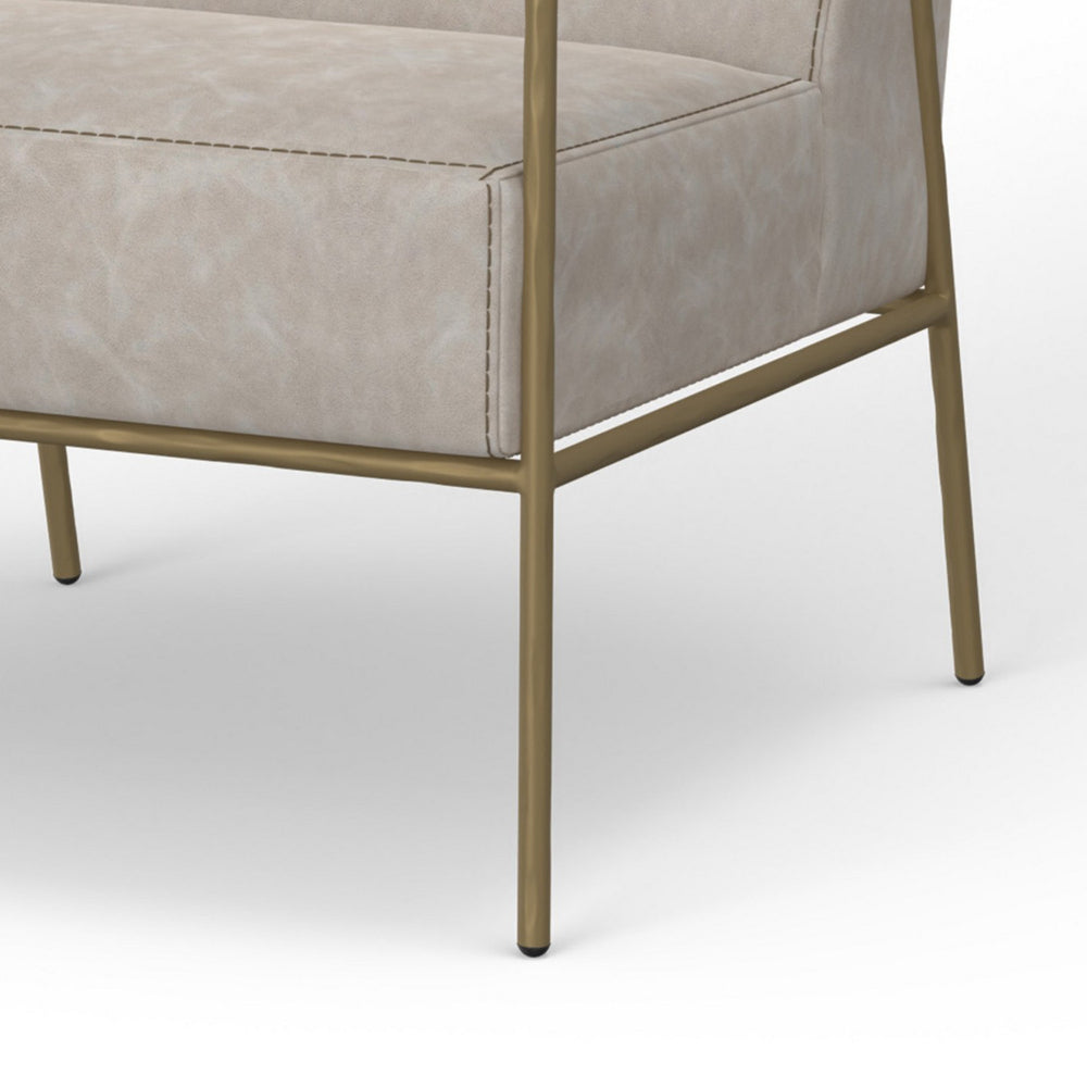 Zili Accent Chair, Gray Faux Leather, Plush Foam, Sleek Gold Metal Finish -BM320891