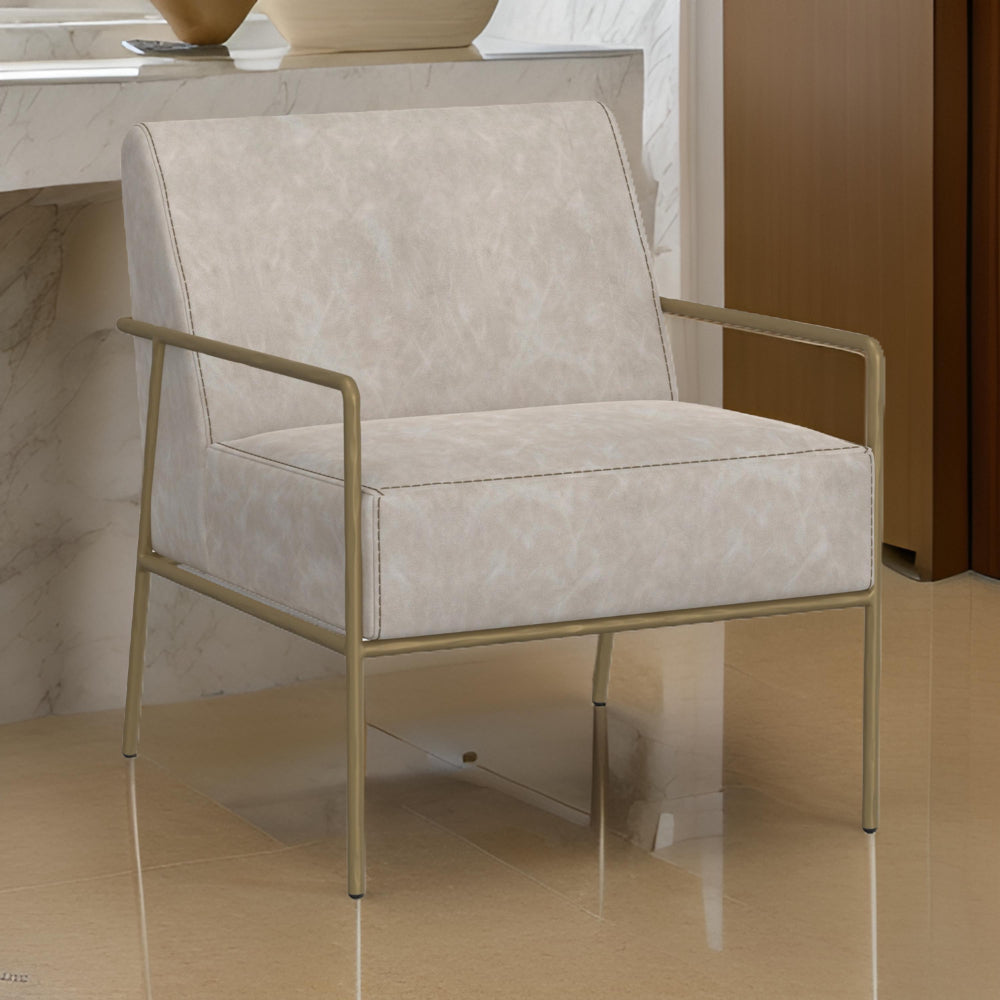 Zili Accent Chair, Gray Faux Leather, Plush Foam, Sleek Gold Metal Finish -BM320891