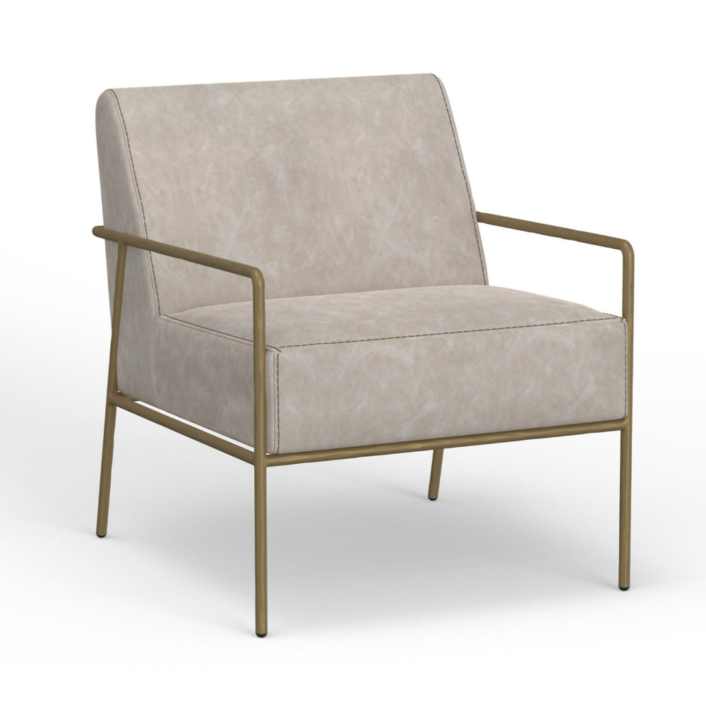 Zili Accent Chair, Gray Faux Leather, Plush Foam, Sleek Gold Metal Finish -BM320891