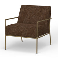 Zili Accent Chair, Chocolate Brown Faux Leather, Plush Foam, Gold Metal -BM320892