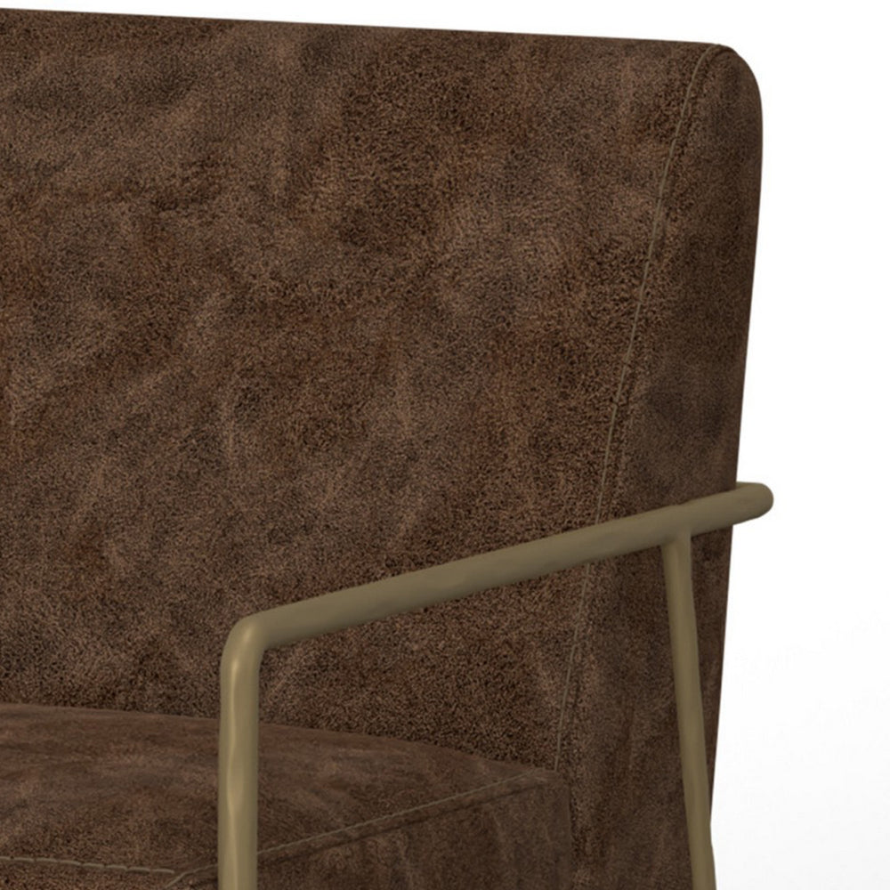 Zili Accent Chair, Chocolate Brown Faux Leather, Plush Foam, Gold Metal -BM320892