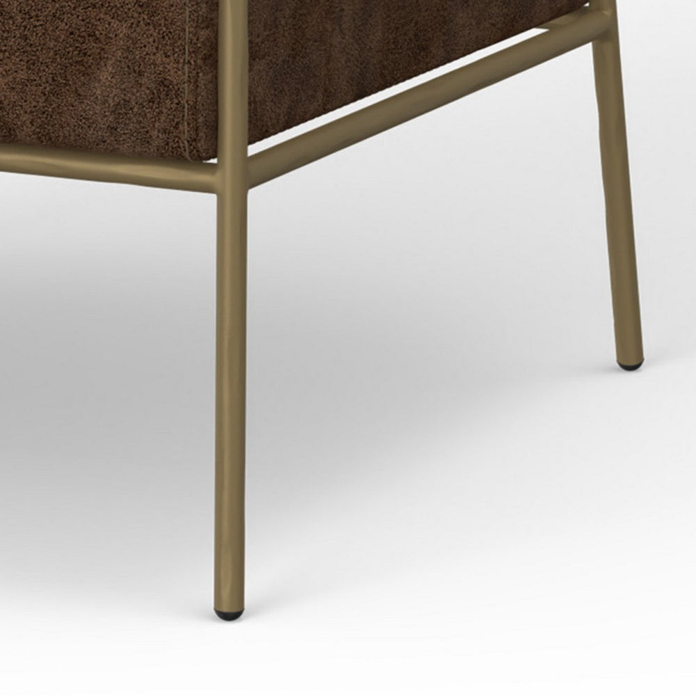Zili Accent Chair, Chocolate Brown Faux Leather, Plush Foam, Gold Metal -BM320892