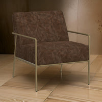 Zili Accent Chair, Chocolate Brown Faux Leather, Plush Foam, Gold Metal -BM320892