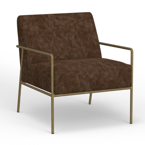 Zili Accent Chair, Chocolate Brown Faux Leather, Plush Foam, Gold Metal -BM320892