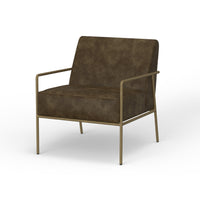 Zili Accent Chair, Brown Faux Leather, Plush Foam, Sleek Gold Metal Finish -BM320893