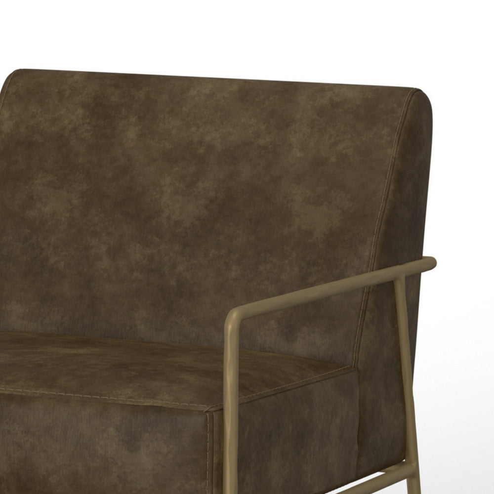 Zili Accent Chair, Brown Faux Leather, Plush Foam, Sleek Gold Metal Finish -BM320893