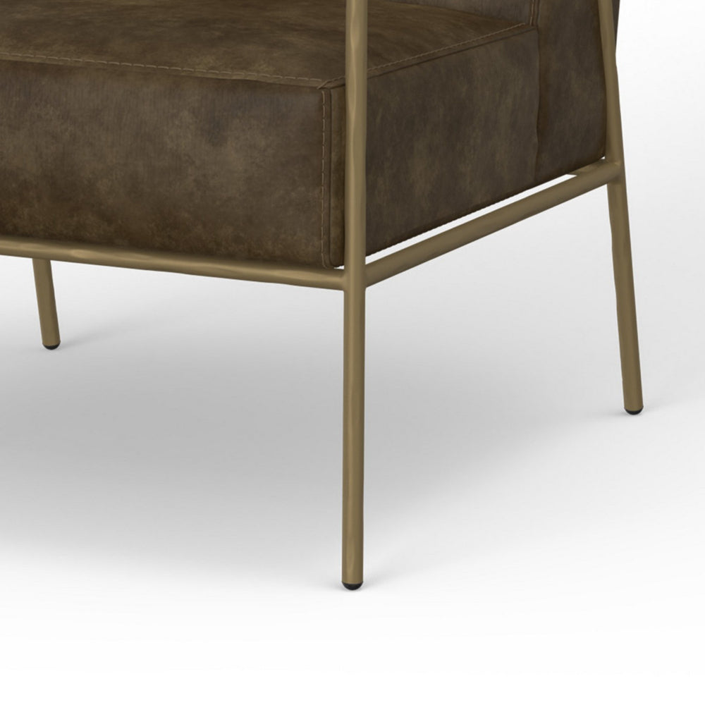 Zili Accent Chair, Brown Faux Leather, Plush Foam, Sleek Gold Metal Finish -BM320893