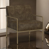 Zili Accent Chair, Brown Faux Leather, Plush Foam, Sleek Gold Metal Finish -BM320893