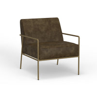 Zili Accent Chair, Brown Faux Leather, Plush Foam, Sleek Gold Metal Finish -BM320893