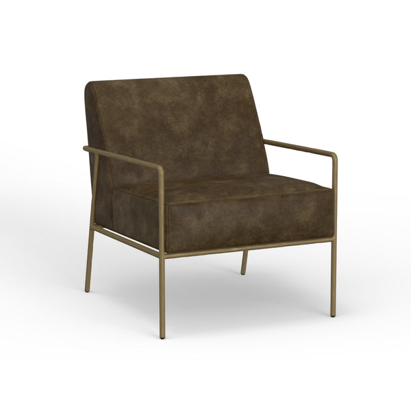 Zili Accent Chair, Brown Faux Leather, Plush Foam, Sleek Gold Metal Finish -BM320893