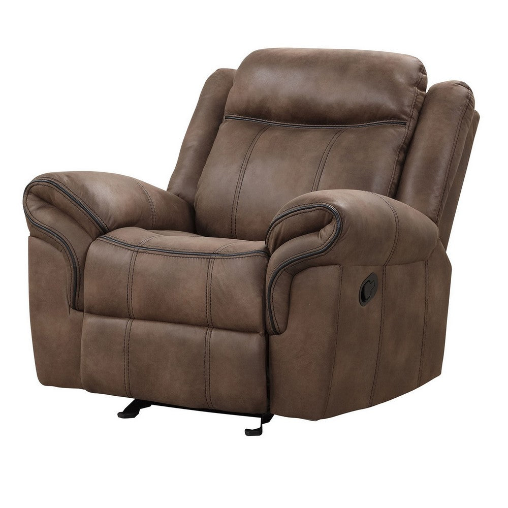 Arisa Manual Glider Recliner Chair, Brown Faux Leather, Pillow Arms -BM321083