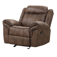 Arisa Manual Glider Recliner Chair, Brown Faux Leather, Pillow Arms -BM321083