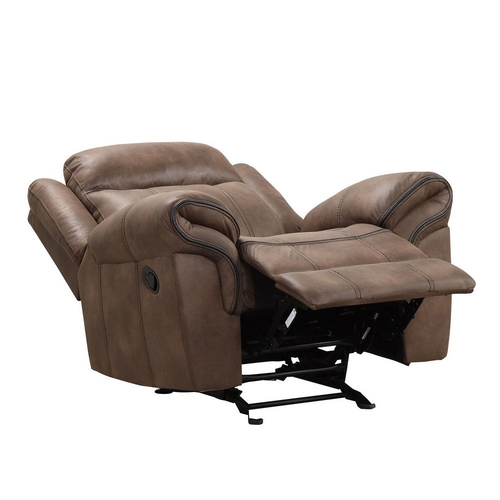 Arisa Manual Glider Recliner Chair, Brown Faux Leather, Pillow Arms -BM321083