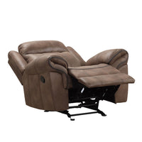 Arisa Manual Glider Recliner Chair, Brown Faux Leather, Pillow Arms -BM321083