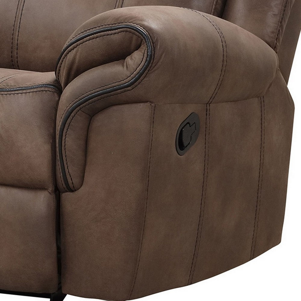 Arisa Manual Glider Recliner Chair, Brown Faux Leather, Pillow Arms -BM321083