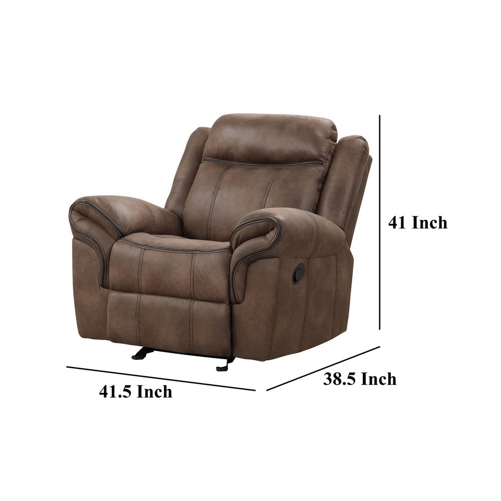 Arisa Manual Glider Recliner Chair, Brown Faux Leather, Pillow Arms -BM321083