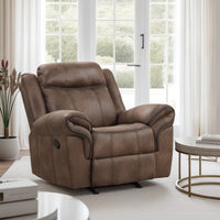 Arisa Manual Glider Recliner Chair, Brown Faux Leather, Pillow Arms -BM321083