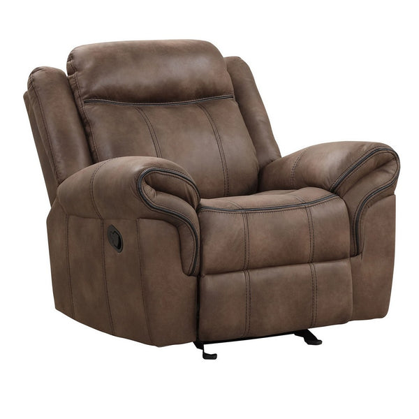 Arisa Manual Glider Recliner Chair, Brown Faux Leather, Pillow Arms -BM321083