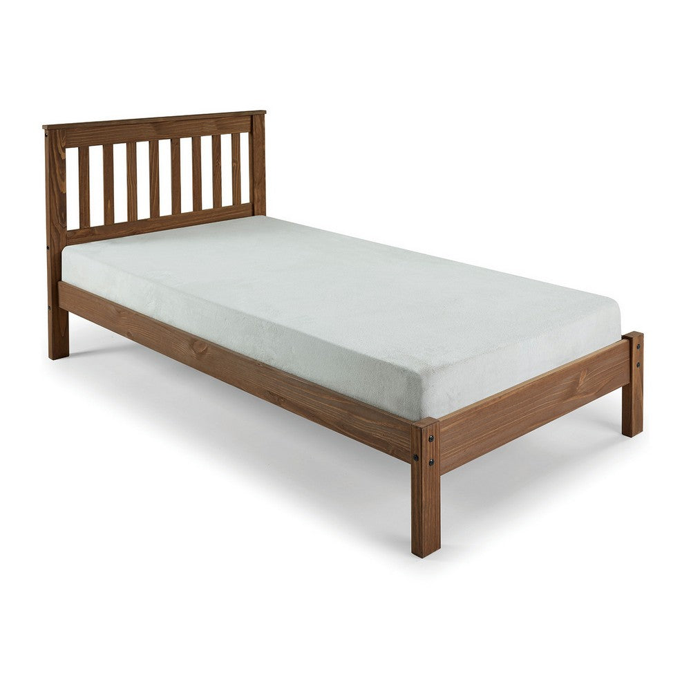 Octa Twin Bed, Plank Style, Rustic, Brazilian Pine Wood, Mahogany - BM321090