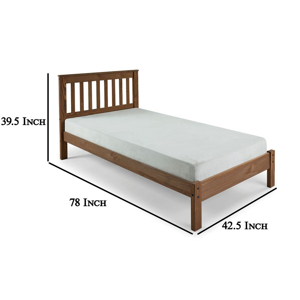 Octa Twin Bed, Plank Style, Rustic, Brazilian Pine Wood, Mahogany - BM321090