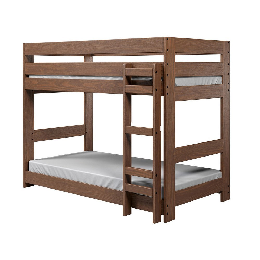 Twin/Twin Bunk Bed with Ladder, Brazilian Pine, Solid Wood, Mahogany - BM321091