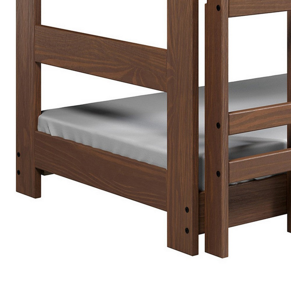 Twin/Twin Bunk Bed with Ladder, Brazilian Pine, Solid Wood, Mahogany - BM321091