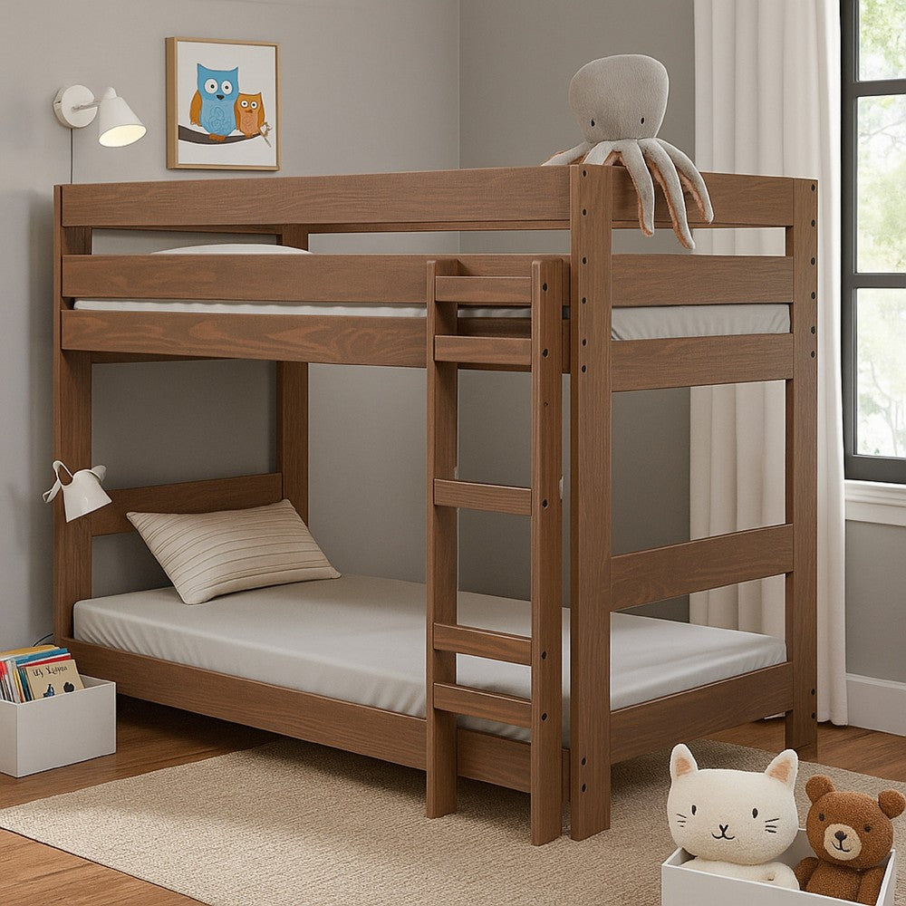 Twin/Twin Bunk Bed with Ladder, Brazilian Pine, Solid Wood, Mahogany - BM321091