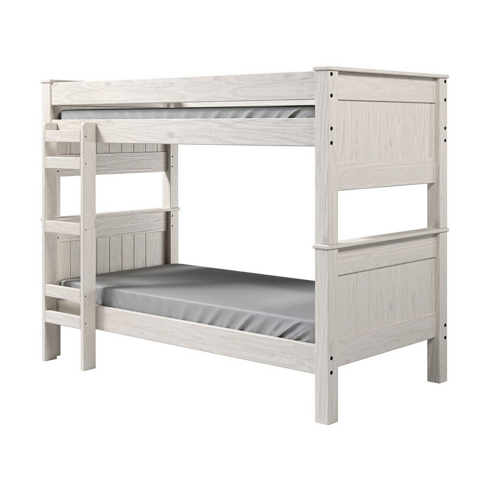 Twin/Twin Bunk Bed with Ladder, Brazilian Pine, Solid Wood, White - BM321092