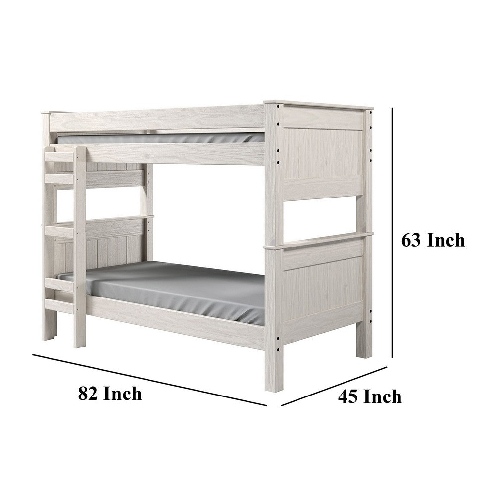 Twin/Twin Bunk Bed with Ladder, Brazilian Pine, Solid Wood, White - BM321092