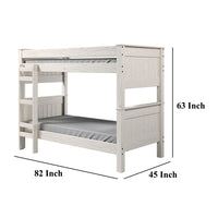 Twin/Twin Bunk Bed with Ladder, Brazilian Pine, Solid Wood, White - BM321092