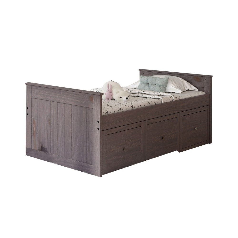 Mari Twin Captain Bed with Drawers, Rustic, Brazilian Pine, Wood, Gray - BM321093