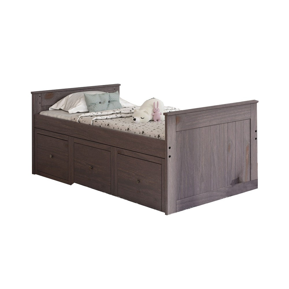 Mari Twin Captain Bed with Drawers, Rustic, Brazilian Pine, Wood, Gray - BM321093