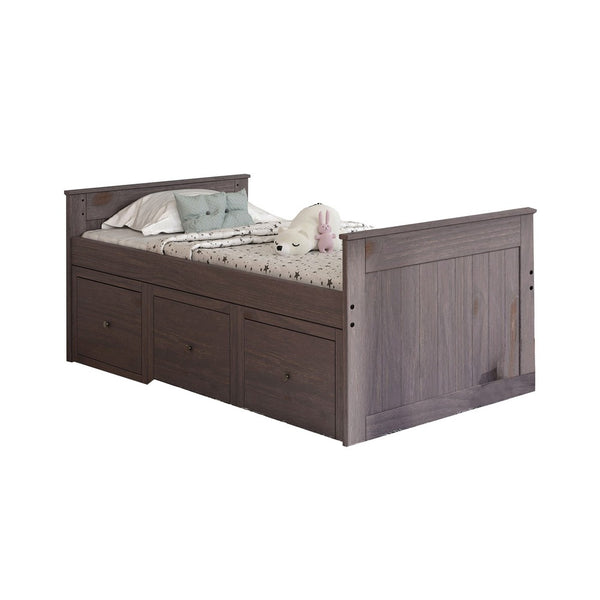 Mari Twin Captain Bed with Drawers, Rustic, Brazilian Pine, Wood, Gray - BM321093