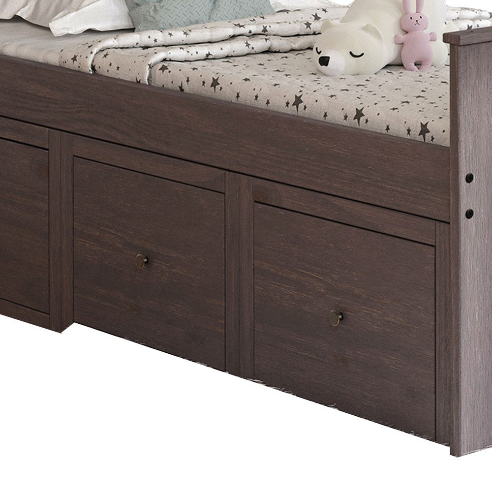 Mari Twin Captain Bed with Drawers, Rustic, Brazilian Pine, Wood, Gray - BM321093