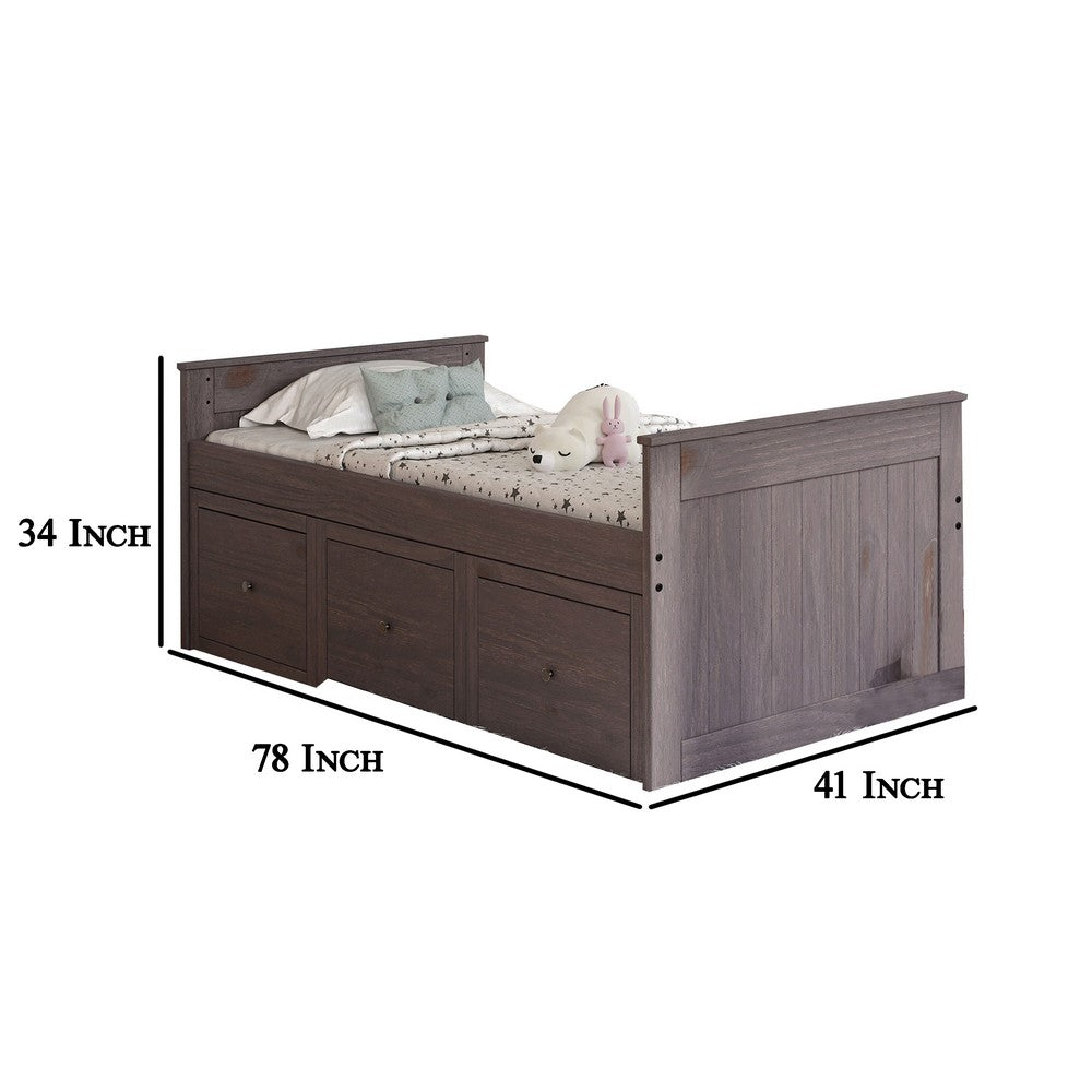 Mari Twin Captain Bed with Drawers, Rustic, Brazilian Pine, Wood, Gray - BM321093