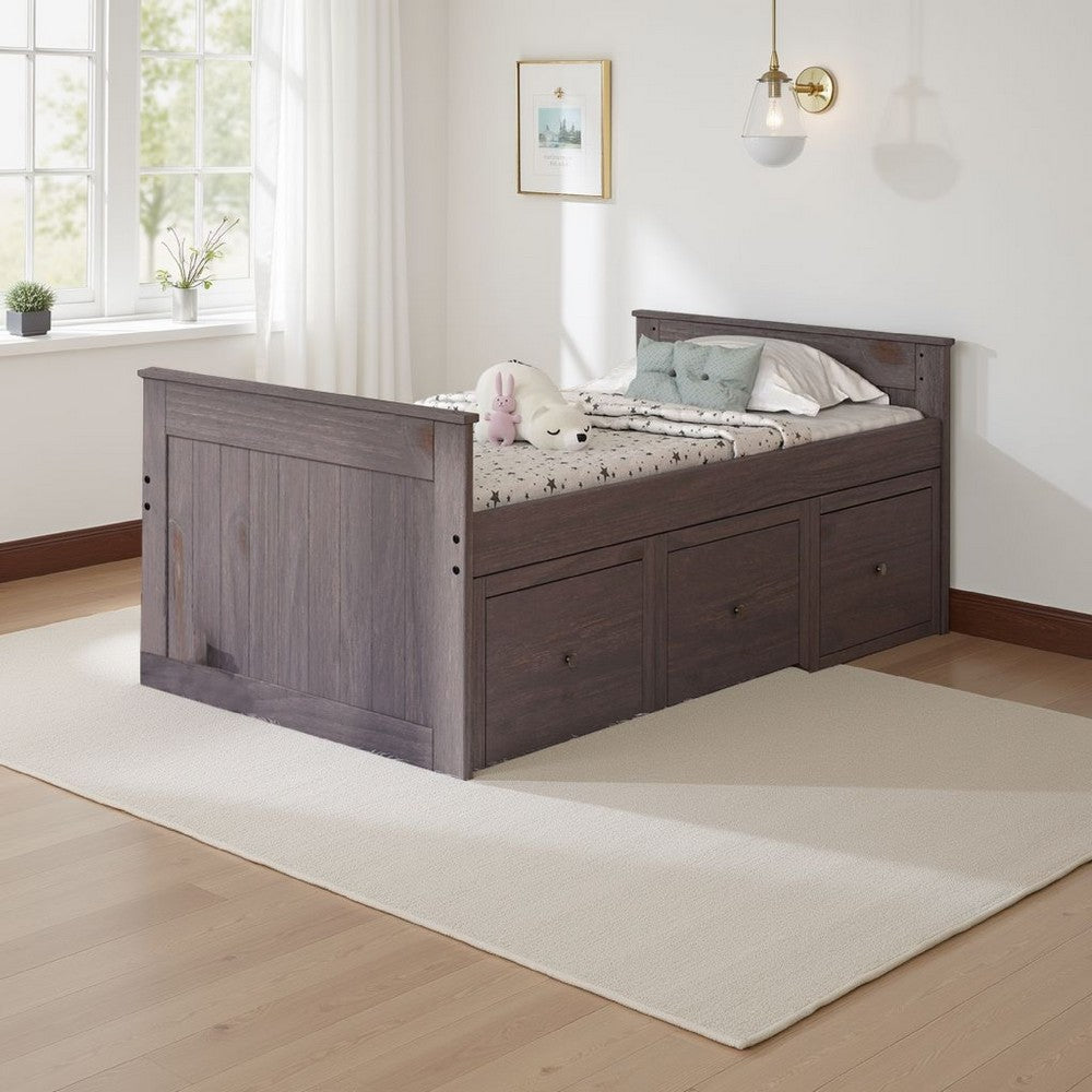 Mari Twin Captain Bed with Drawers, Rustic, Brazilian Pine, Wood, Gray - BM321093