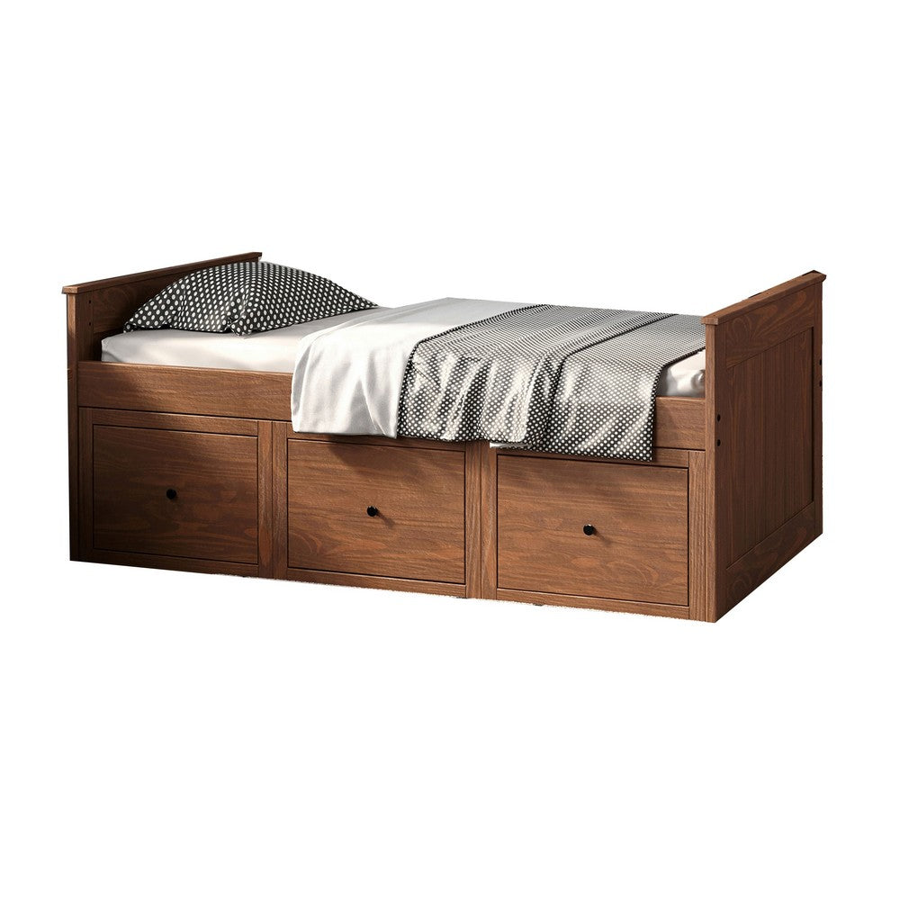 Mari Twin Captain Bed with Drawers, Brazilian Pine, Mahogany Wood - BM321094