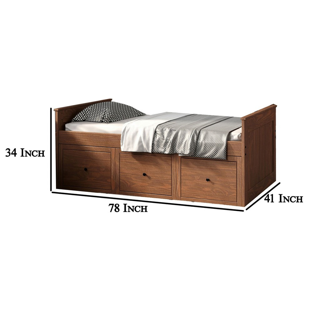Mari Twin Captain Bed with Drawers, Brazilian Pine, Mahogany Wood - BM321094