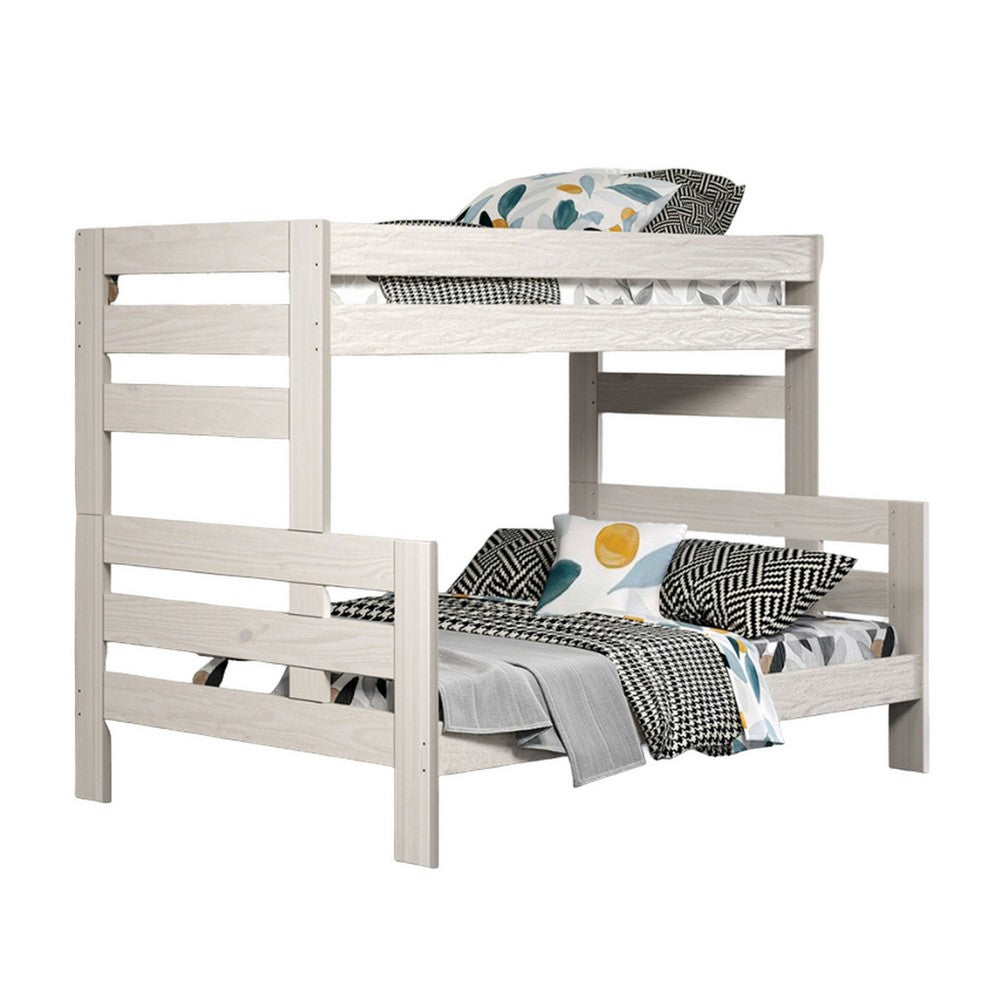 Damie Twin/Full Bunk Bed with Ladder, Brazilian Pine, White Solid Wood - BM321096