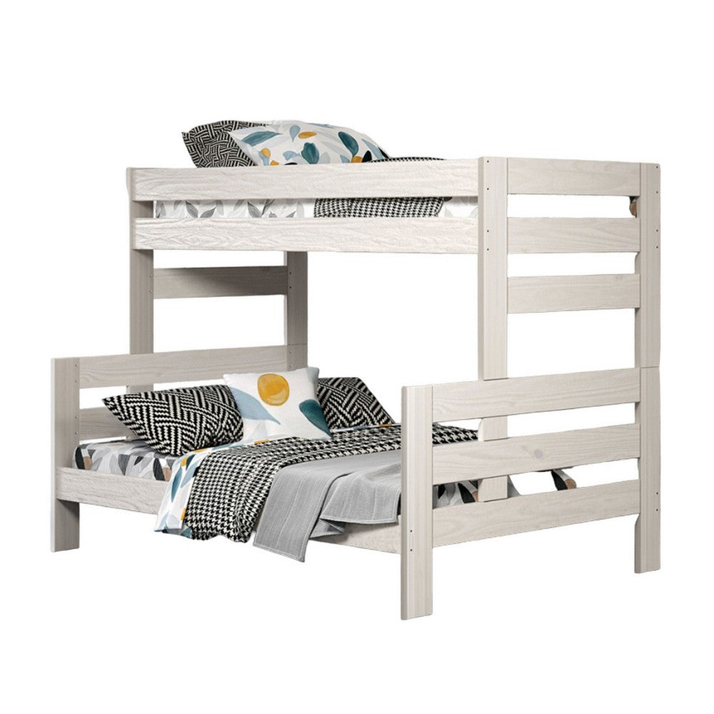 Damie Twin/Full Bunk Bed with Ladder, Brazilian Pine, White Solid Wood - BM321096