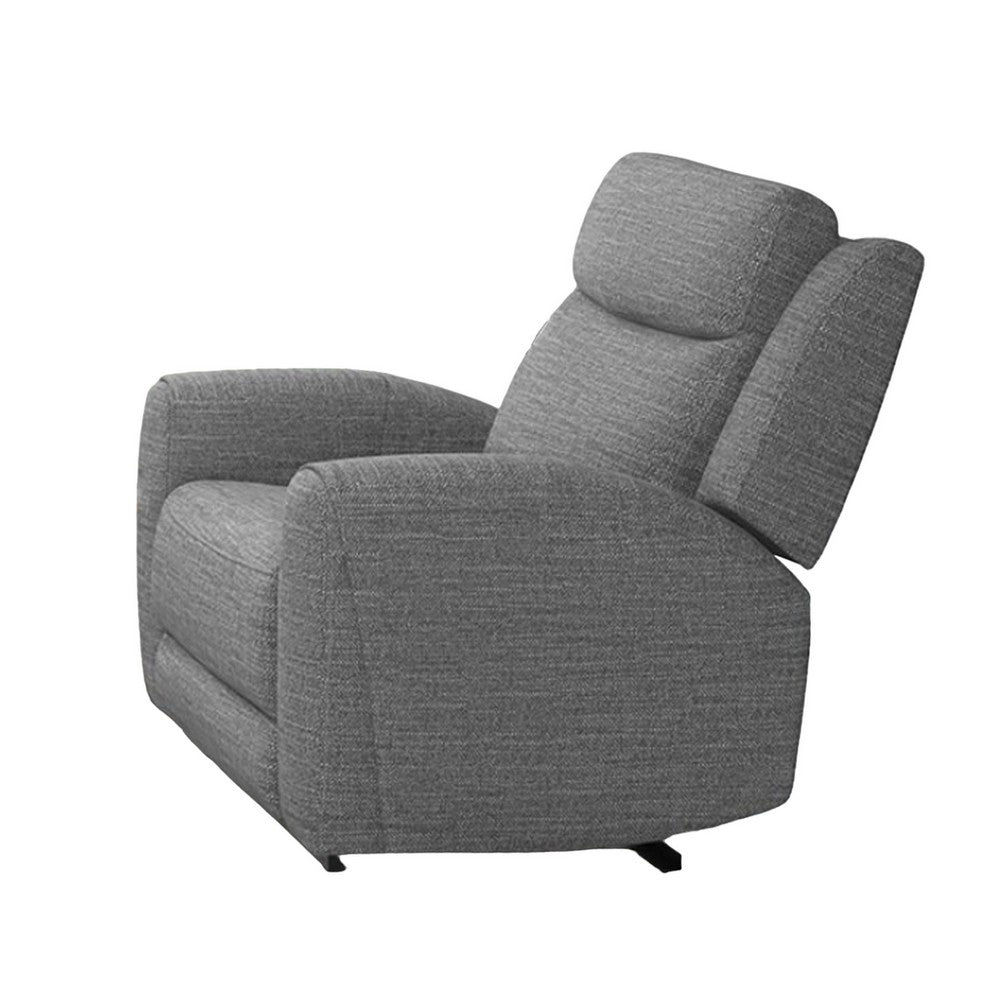 Cory Manual Recliner Chair, Contour Armrests, Solid Wood, Gray Polyester -BM321097