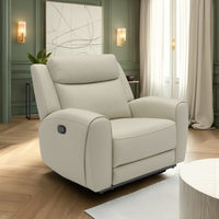 Cobe Manual Recliner Chair, Solid Wood and Soft Top Grain Beige Leather -BM321100