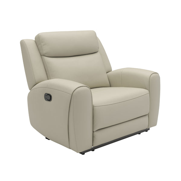 Cobe Manual Recliner Chair, Solid Wood and Soft Top Grain Beige Leather -BM321100